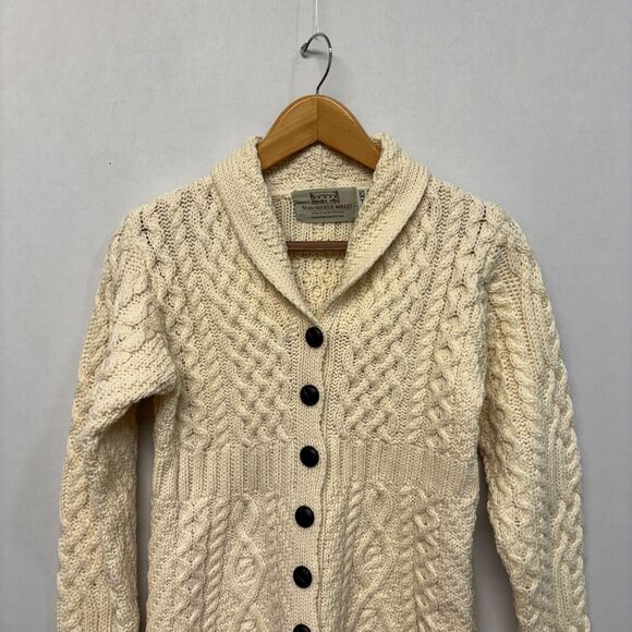 Aran Sweater Market Women Knit Fisherman Cardigan XS X-Small Merino Wool C024 -9 - Picture 14 of 15
